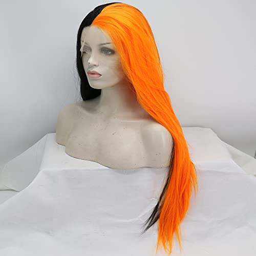 Ginger Black Half Lace Front Wig for Women - Long Silky Straight Hair, 26 Inch, Heat-Resistant Fiber