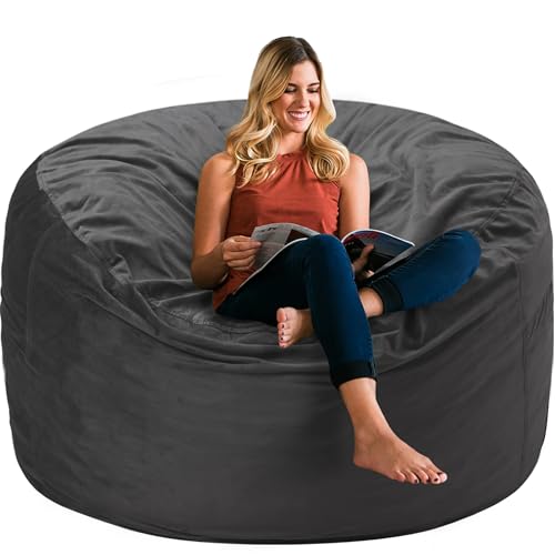 Silver Grey 3ft Velvet Bean Bag Chair with Memory Foam - Adult Lazy Sofa