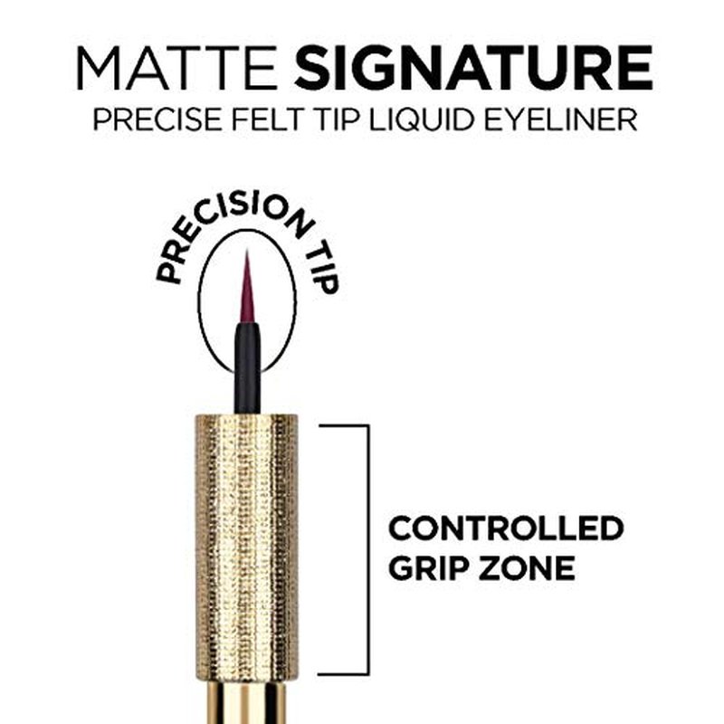 L¡¯Or?al Paris Makeup Matte Signature Liquid Dip Eyeliner, Waterproof, Precise and Easy Application, All Day Wear, Vivid Matte Finish, Burgundy, 0.07 fl; Oz.