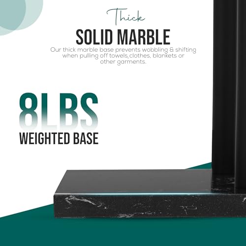 Matte Black Freestanding Towel Rack with Marble Base - Modern Bathroom Organizer
