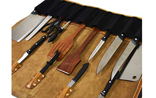 29.5x19.7 Inch Leather Knife Roll Bag - Caramel, Expandable Chef Storage Case