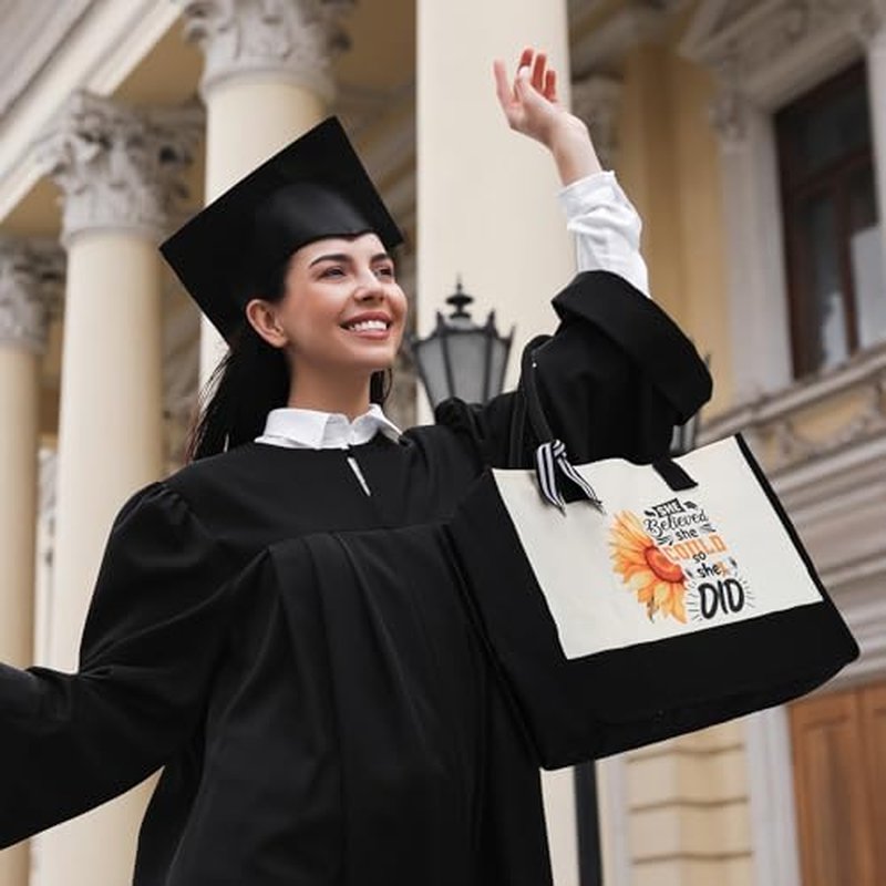 10 Pcs Graduation Gifts for Women Include Tote Bag Makeup Bag Tumbler Candle Ring Tray Keychain and Socks Congratulations Graduation Gifts for 2026 Graduates(Classic,Black)
