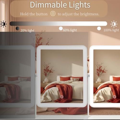 White 14x12 Inch LED Vanity Mirror with Lights, Dimmable Touch Control, Cordless Rechargeable Design