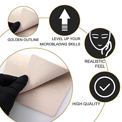 Guapa 3pcs Silicone Eyebrow Practice Skin Ombre Powder Brows Fake Skin Sheet Double Sides Microblading Practice Skin for Tatto Artists and Beginners (3pcs Skins with Golden Outline)