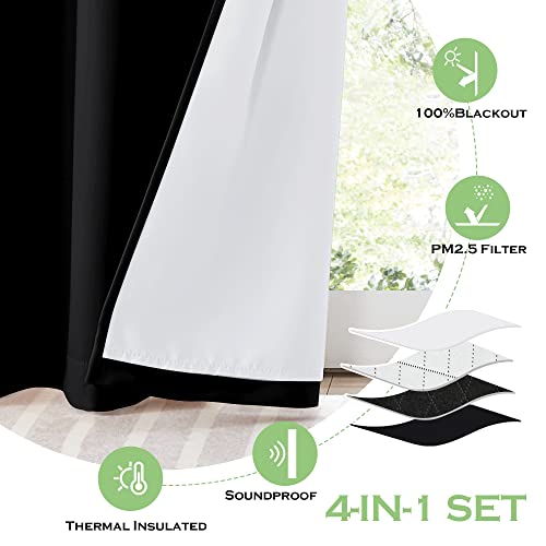KGORGE Blackout Soundproof Curtains 4 Layers 52x84 Inches Pack of 2 - Black