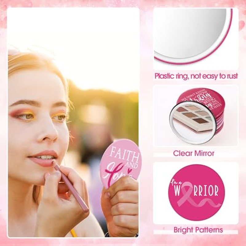 200 Pcs Breast Cancer Awareness Gifts Pocket Mirror Bulk Portable Travel Mirrors Pink Ribbon Breast Survivor Compact Mirror for Charity Women Public School Events Supplies (Inspirational)