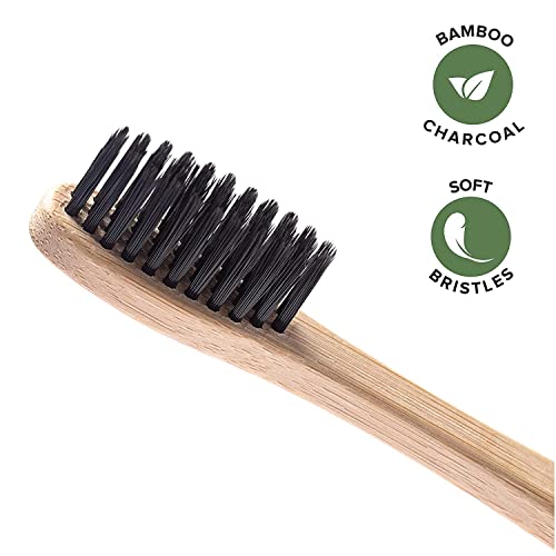 24 Pack Bamboo Toothbrushes for Adults - Eco-Friendly Wooden Toothbrush with Charcoal Soft Bristles, Includes Travel Case
