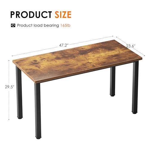 47 Inch Rustic Brown Computer Desk with Black Metal Frame, Modern Simple Design