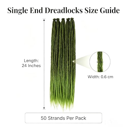 Forest Moss Green Ombre Dreadlock Extensions 24 Inch, 50 Strands - Single Ended