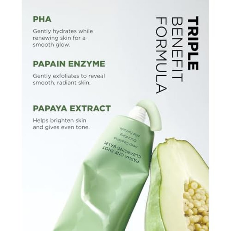 EITHER& PAPHA One Shot Cleansing Balm, Korean 2-in-1 Melting Makeup Remover & Gentle Oil-to-Milk Cleanser with Papaya Enzyme & PHA, Hydrating & Smoothing (2.70 fl. oz.)