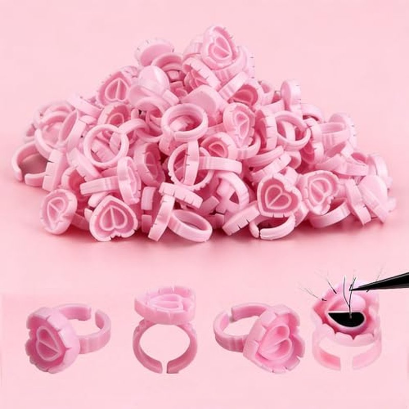 300Pcs Glue Rings£¬Urknall Lash Glue Rings for Eyelash Extensions Lovely Pink Heart Shaped Lash Extension Holder for Eyelash Extensions Nail Art Adjustable Fit for All Finger Sizes