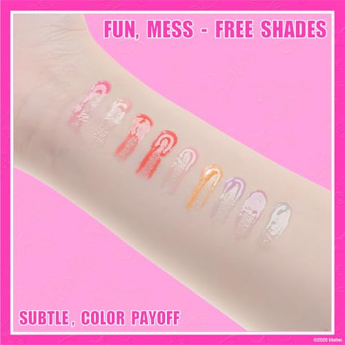 Townley Girl Barbie Lip Gloss with Acrylic Stand for Storage and Display, Plant Based Lip Gloss, Perfect for Parties, Sleepovers, Makeovers, Birthday Gift for Girls, Age 3