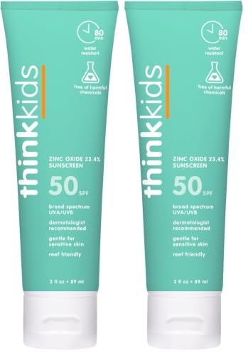 Kids Mineral Sunscreen SPF 50+ Water Resistant Broad Spectrum 3 Oz Pack of 2 - Reef Safe & Natural
