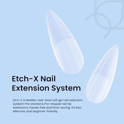 Beetles Gel Nail Tips Stiletto Medium, 288Pcs 12 Sizes Pre-Etched Half Matte Full Cover Soft Acrylic False Nail Tips Pre-Shaped Easy DIY Etch-X Nail Extension Salon Gift for Women