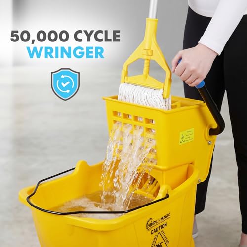 Commercial 26 Quart Mop Bucket with Side Press Wringer - Heavy-Duty, Yellow