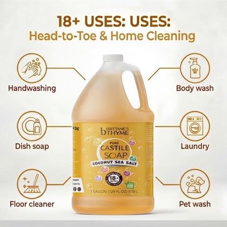Castile Liquid Soap Refill with Coconut Sea Salt - 128 Fl Oz (Gallon) - Versatile Natural Cleaner