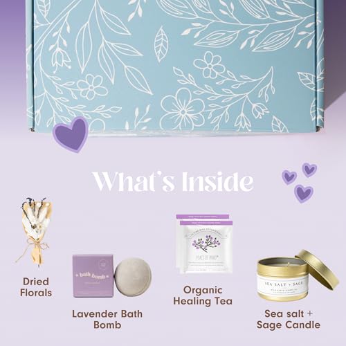 Lavender Spa Gift Set with Candle, Bath Bomb & Soap - Relaxation Gift Basket for Women
