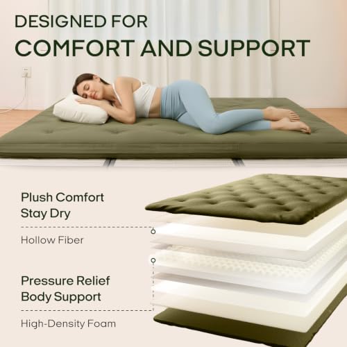 Japanese Floor Futon Mattress 100% Cotton Cover Foldable Portable Winter Moss Full