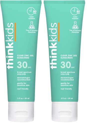 Thinkkids SPF 30 Mineral Sunblock 3.01 fl oz Pack of 2, Reef-Safe Broad Spectrum Children's Sunscreen
