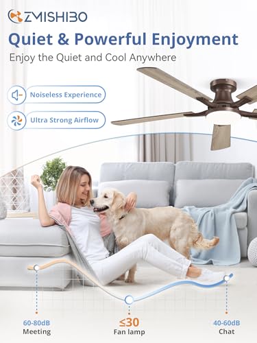 52 Inch Ceiling Fan with Lights - Remote & App Control, Flush Mount, Brown