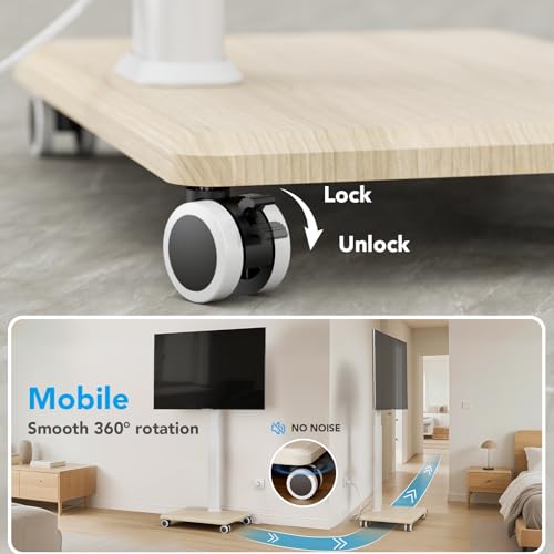 Mobile TV Stand with Power Outlets, Floor Portable Wheels for