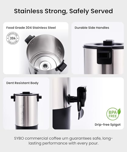 40-Cup Commercial Stainless Steel Coffee & Hot Water Urn - 6L, Metallic - Variation of THIS listing