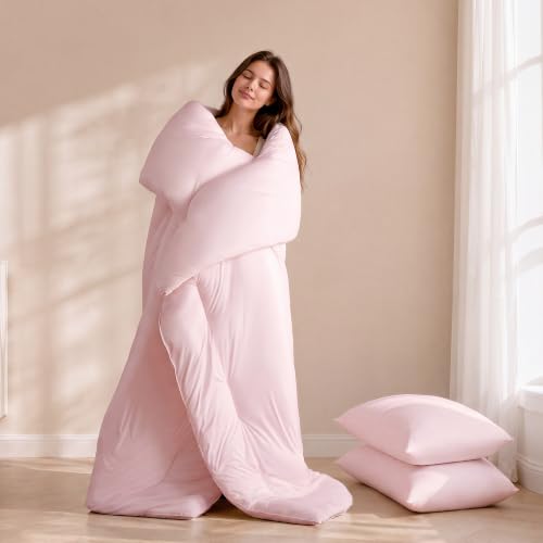 King Fluffy Pink Comforter Set - 3 Piece Cloud-Like Bedding for All Seasons