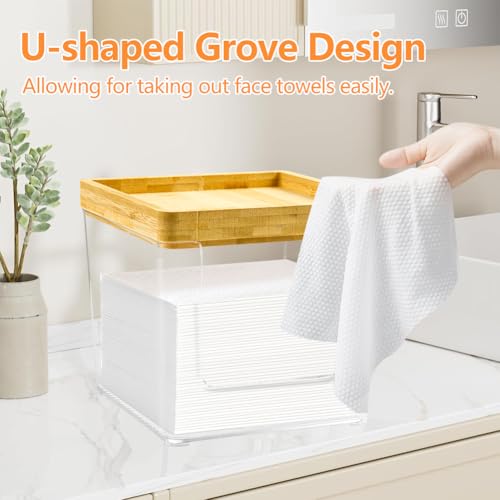 Acrylic & Bamboo Face Towel Holder Box - Large Bathroom Tissue Dispenser