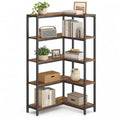 SONGMICS HOME 5-Tier Corner Shelf Rustic Brown - L-Shaped or Straight Bookshelf