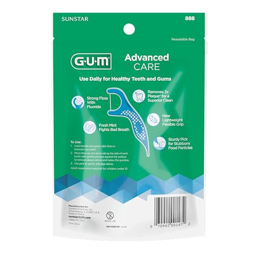 GUM Advanced Care Dental Floss Picks 150 Count Pack of 4 - Fresh Mint Flavor