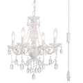 AMZASA Plug-in White Crystal Chandelier 4-Light Pendant Light for Kitchen & Dining – Adjustable Height, Easy Assembly