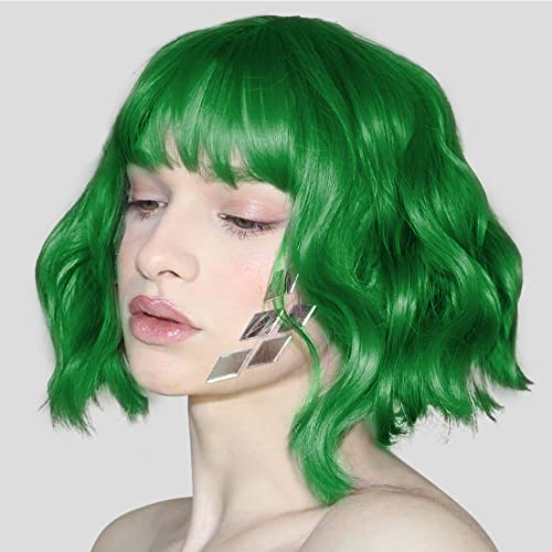 LABEAUTÉ Green Wavy Bob Wig with Air Bangs - 14 Inch Mint Green Cosplay Wig