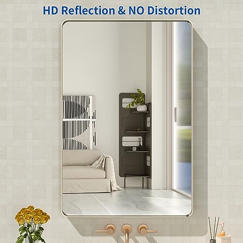 Bathroom Vanity Mirror 24x36 Inch Brushed Nickel Wall Mirror - Modern Rectangle