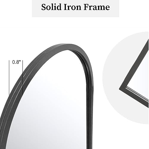 Dewfig Arched Wall Mirror 42x24 Inch Windowpane Mirror Black Variation of Windowpane-qm