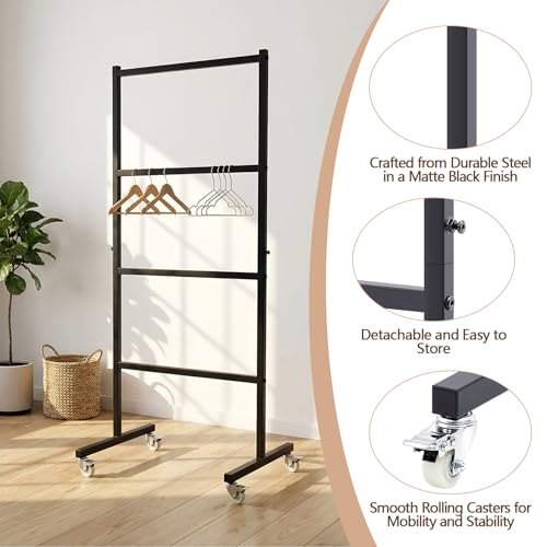 4-Tier Clothing Hanger Storage Rack with Casters - Space Organizer