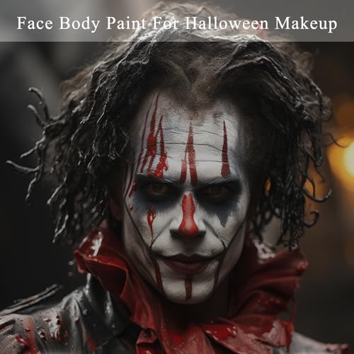 Black White Red Face Body Paint Set with Sponges & Setting Powder for Halloween Costumes