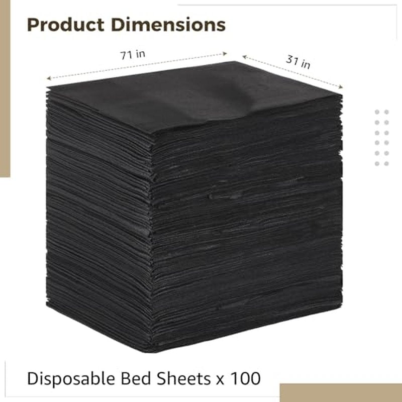 100 PCS Disposable Bed Sheets for Massage Table, 31" x 71" Non-Woven Massage Table Cover, Disposable Bed Sheets for Spa Beds, Beauty Salons, Hotels, and Estheticians (Black)