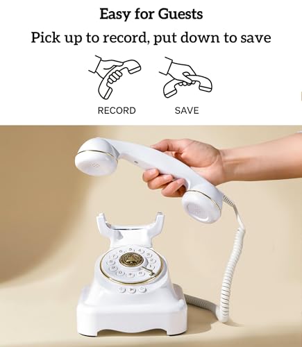 RetroVox Vintage Wedding Guest Book Phone with Sign Holder E - White & Signage