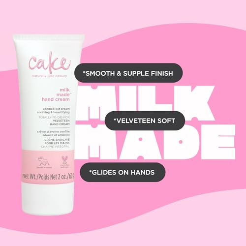 Cake Beauty Velveteen Hand Cream, Milk Made - Soothing, Lightweight Hand Cream - Oat Extract Concentrate, Marshmallow Root Extract & Shea Butter - Travel Sized Hand Cream - 60 Ml