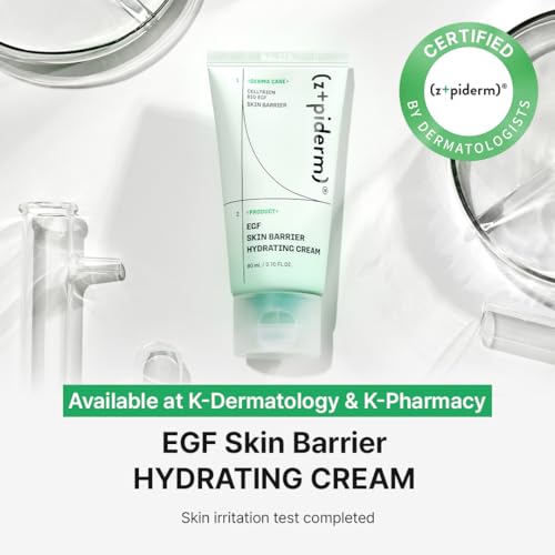 Zipiderm EGF Skin Barrier Hydrating Cream ? Korean Oil-Free Moisturizer with Panthenol & Ceramides for Combination, Sensitive & Acne-Prone Skin | Lightweight Soothing Hydrating Gel Cream | 2.70 fl oz