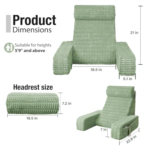 Reading Pillow for Bed Sitting with Large Pockets - Sage Green, Large