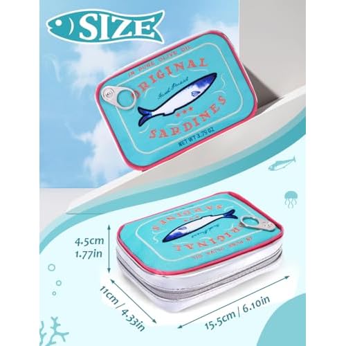 Cessfle Canned Sardines Makeup Bag, Funny Sardine Tin Fish Cosmetic Bag, Creative Cute Makeup Bag Kawaii Pencil Case Pouch, Coquette Make up Pouch for Women¡¦