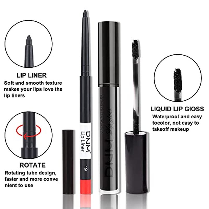 AMY'S DIARY 2pcs Black Matte Lip Liner and Lipstick Makeup Set, Black Lip Stain and Lip Liner Long Lasting Waterproof Set Dark Lipstick&Lip liner Make Up Lipstick Matte with Lip liner kit (#19)