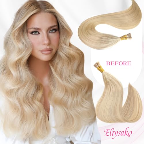Eliysako I Tip Human Hair Extensions Light Blonde Mix 18 Inch 50g - Bleach Blonde