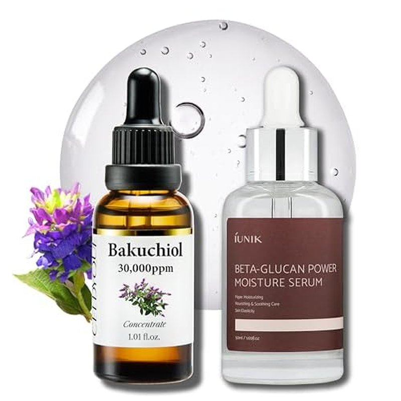 Korean Bakuchiol & Beta-Glucan Serum Bundle ? 30,000 ppm Bakuchiol & 400,000 ppm Beta-Glucan for Wrinkle Reduction, Skin Firming & Intense Hydration ? Anti-Aging & Soothing Korean Skincare for Sensiti