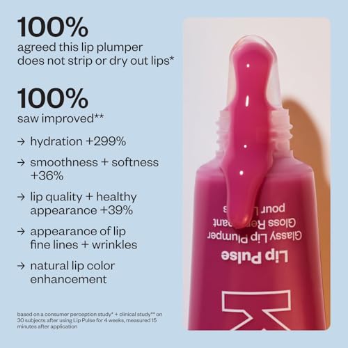 Kosas Lip Pulse Lip Plumper Gloss - Non-Sticky Hydrating Lip Gloss with Warming-Cooling Tingle, Mirror Shine, Love Potion Variant
