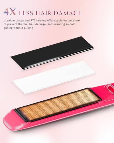 DORISILK 500°F High Temp Ceramic Flat Iron & Curling Iron - Hot Pink, 1 Inch, Dual Voltage