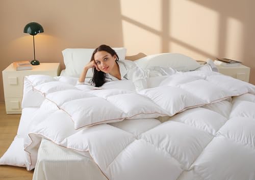 Vexino King Size All Seasons Feather Down Fiber Comforter - White, 100% Cotton Cover