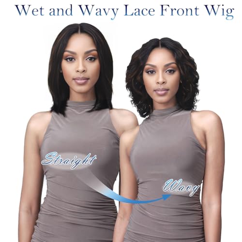 12 Inch Ombre Wet and Wavy Human Hair Lace Front Wig FS4/27 - T Part Variation