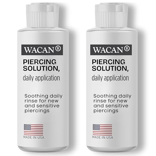 WACAN Gentle Daily Piercing Solution 4oz Pack of 2 - Soothing Saline Rinse for Sensitive Skin & New Piercings